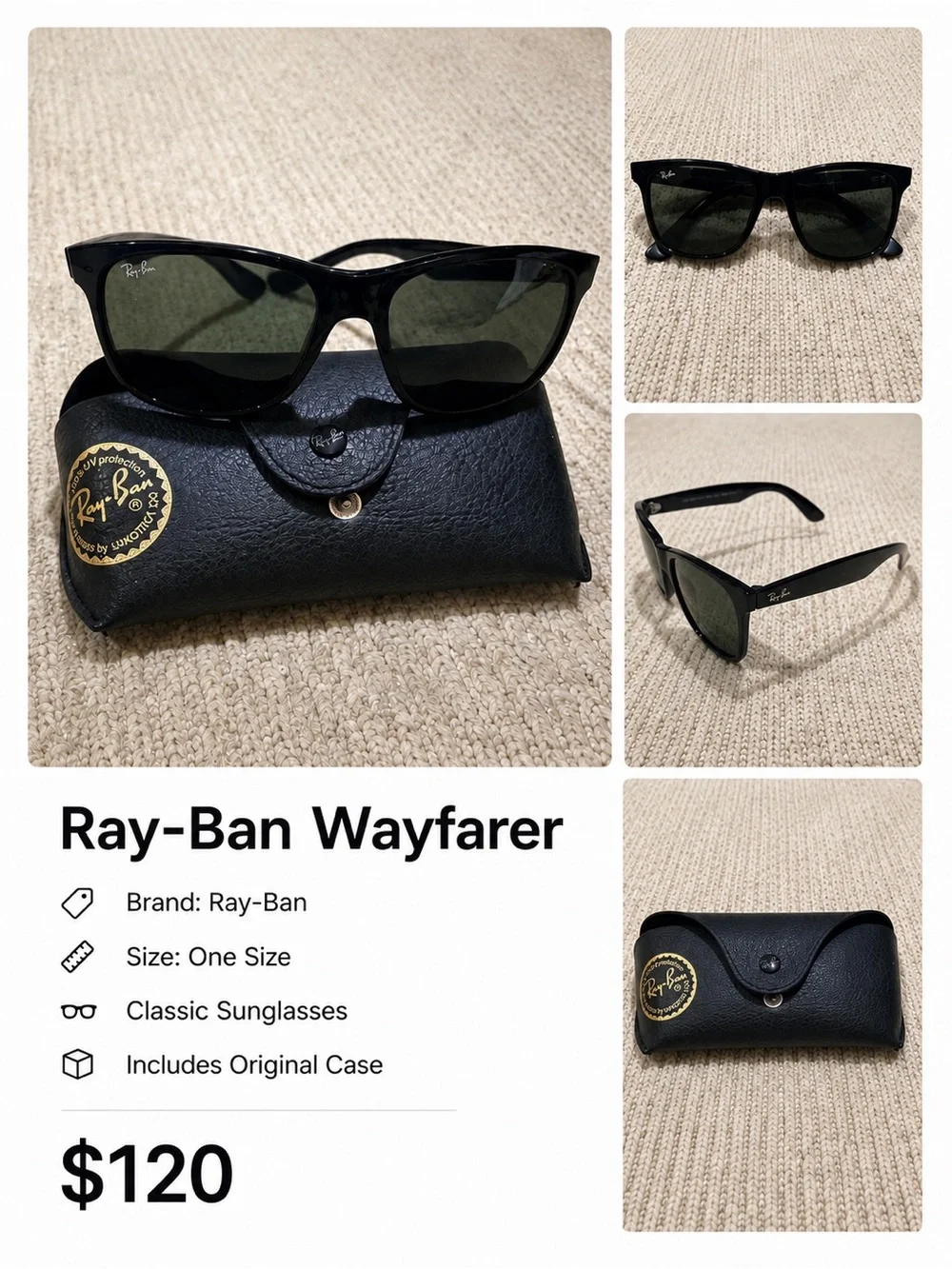 Ray-Ban Black Frame Sunglasses with Green Lenses
